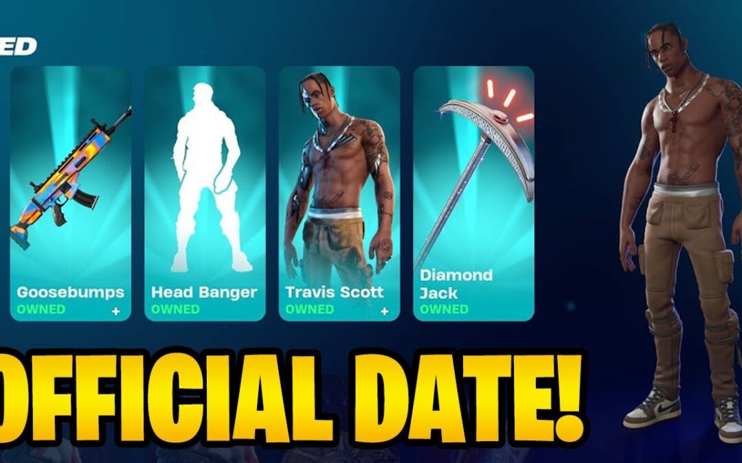 DATE DE RETOUR DU PEAU DE TRAVIS SCOTT dans LA BOUTIQUE D’OBJETS FORTNITE ! (Travis Scott revenant chapitre 2 Remix 2024)