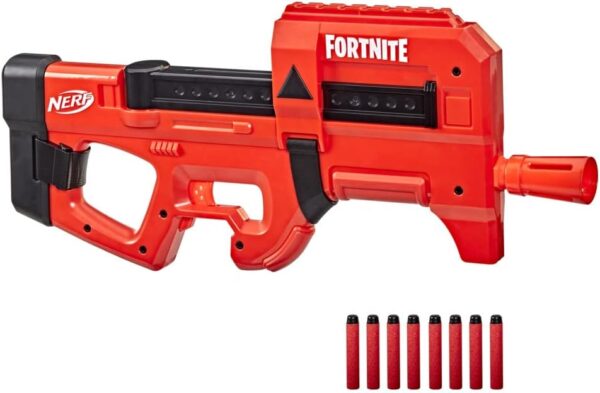 nerf fortnite compact smg, blaster de fléchettes motorisé, revêtement ultra rouge, chargeur interne de 8 fléchettes, comprend 8 fléchettes nerf elite