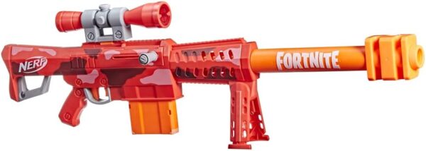 nerf fortnite, heavy sr blaster, le plus long fortnite blaster, visée détachable, 6 fléchettes, 6 dart magazine