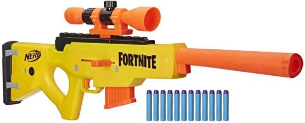 nerf fortnite basr l, bolt on et magazine blaster, comprend une vue amovible, un chargeur à 6 fléchettes, un nerf elite à 12 fléchettes multicolore