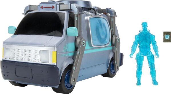 fornite fnt0732 fortnite feature deluxe van, véhicule électronique avec figurines et accessoires articulés reboot recruit (jonesy) de 4 pouces, multicolore