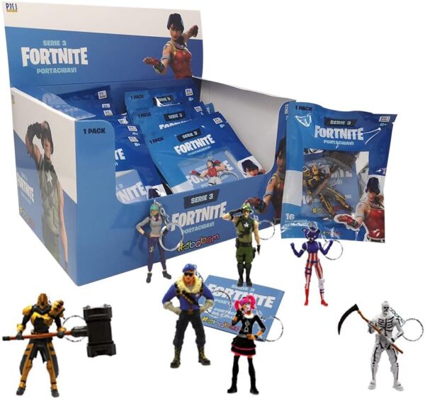 porte clés fortnite, journal porte clés pour enfants, garçons et adultes, homme avec une peau de jeu vidéo originale en tant que skull trooper, pack de 3 personnages, accessoires de jeu, idées cadeaux de