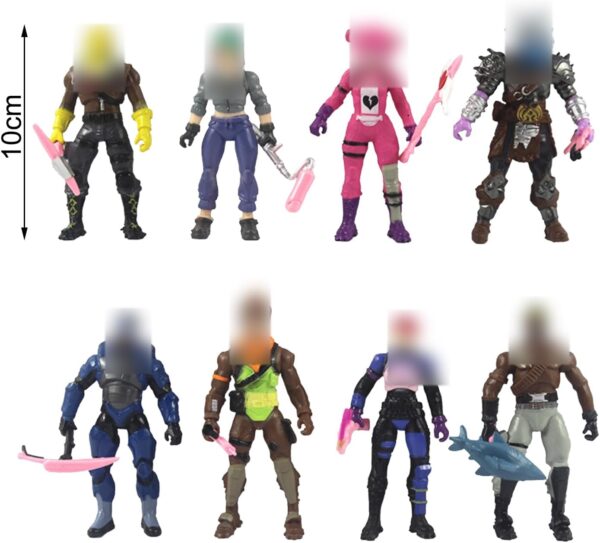 bsnrdx figurine fortnite, mode squad légendaire de la série micro, jouet, modèle de personnage de jeu, huit figurines très détaillées de 10 cm avec outils de récolte, pour garçons et filles, 8 pièces