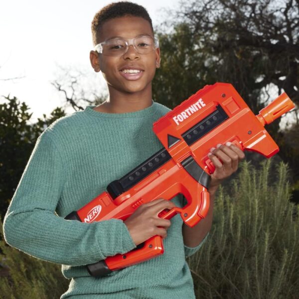 nerf fortnite compact smg, blaster de fléchettes motorisé, revêtement ultra rouge, chargeur interne de 8 fléchettes, comprend 8 fléchettes nerf elite