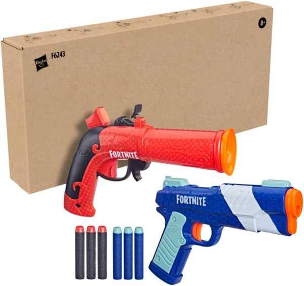 nerf fortnite dual pack, comprend 2 nerf blasters et 6 fléchettes en mousse nerf elite