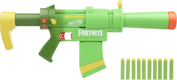 nerf fortnite smg zesty culate, corps et clip amovibles, 10 fléchettes elite, ner z, multicolore, l