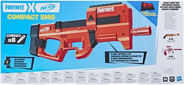 nerf fortnite compact smg, blaster de fléchettes motorisé, revêtement ultra rouge, chargeur interne de 8 fléchettes, comprend 8 fléchettes nerf elite