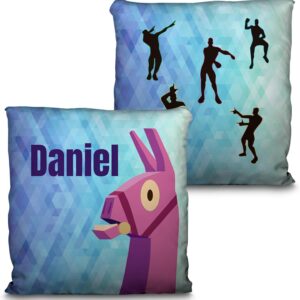 oreiller carré lolapix personnalisé avec nom. cadeau pour les fans, unique, original et exclusif. différentes tailles de haute qualité au choix. remplissage d'oreiller inclus. fortnite