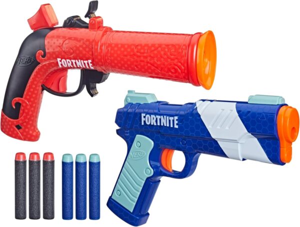 nerf fortnite dual pack, comprend 2 nerf blasters et 6 fléchettes en mousse nerf elite