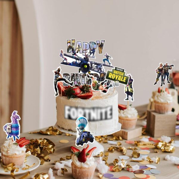 ctxtqtdt fortnite décoration de gâteau d'anniversaire garçon fille, joyeux anniversaire fortnite décoration de gâteau, gâteau pour enfants fournitures de fête d'anniversaire (a)