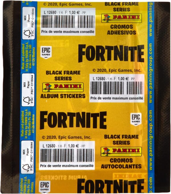 panini france sa fortnite autocollants série cadre noir 50 pochettes, 003986box50f