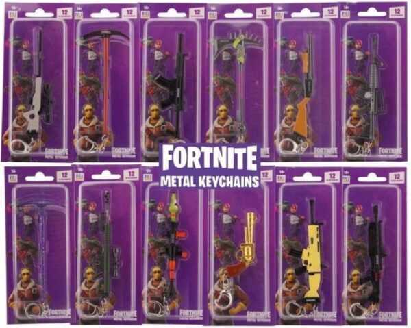 porte clés de collection fortnite fantasy, armes 3d avec porte clés pistolet, cicatrice, pioche, cadeau original pour enfants 1 article au choix aléatoire pmi 3761 as multicolore 12 cm