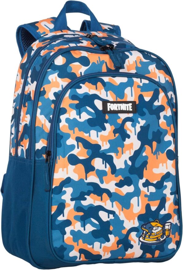 sac à dos scolaire fortnite blue camo deux poches principales et une poche avant adaptable aux poussettes intérieur doublé bretelles et dos rembourrés 42x32x20 cm sacs à jouets