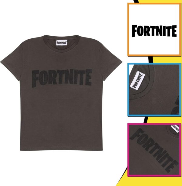 fortnite text logo girls shirt charcoal mode fille