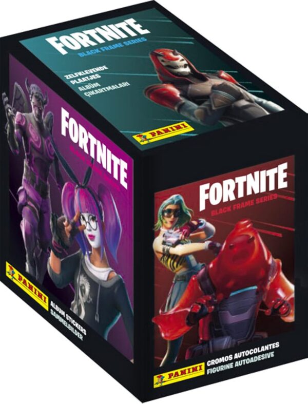 panini france sa fortnite autocollants série cadre noir 50 pochettes, 003986box50f