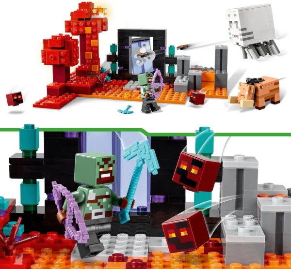 lego minecraft nether portal ambush jouet de construction avec scènes de bataille et figurines hoglin figure cadeau pour garçons et filles âgés de 8 ans et plus 21255