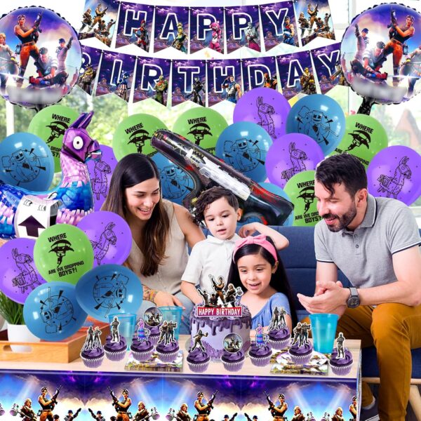 kit d'anniversaire fortnite 81 pièces, décoration d'anniversaire fortnite, décoration d'anniversaire fortnite, décoration de gâteau fortnite, ballon fortnite, vaisselle d'anniversaire, fête d'anniversaire pour enfants