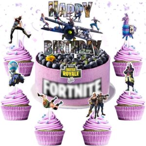 ctxtqtdt fortnite décoration de gâteau d'anniversaire garçon fille, joyeux anniversaire fortnite décoration de gâteau, gâteau pour enfants fournitures de fête d'anniversaire (a)