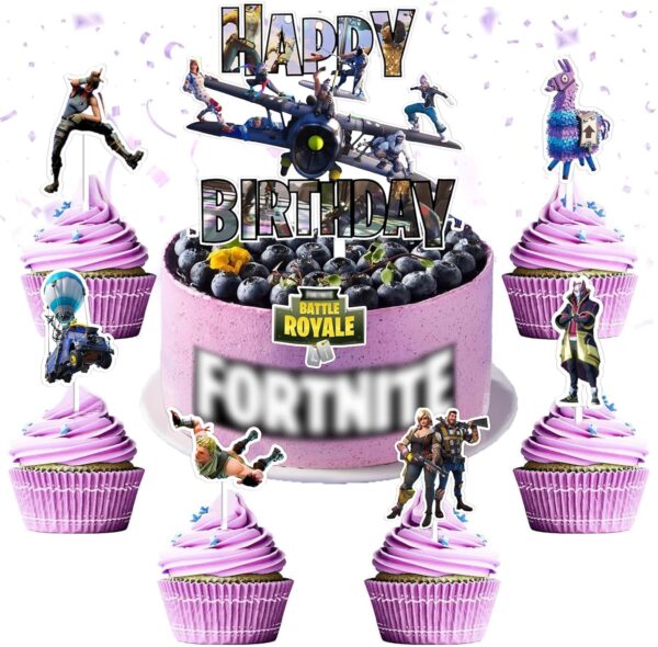 ctxtqtdt fortnite décoration de gâteau d'anniversaire garçon fille, joyeux anniversaire fortnite décoration de gâteau, gâteau pour enfants fournitures de fête d'anniversaire (a)