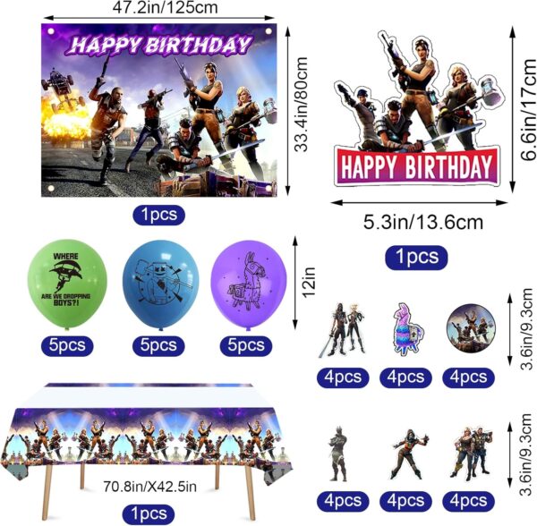 kit d'anniversaire fortnite 81 pièces, décoration d'anniversaire fortnite, décoration d'anniversaire fortnite, décoration de gâteau fortnite, ballon fortnite, vaisselle d'anniversaire, fête d'anniversaire pour enfants