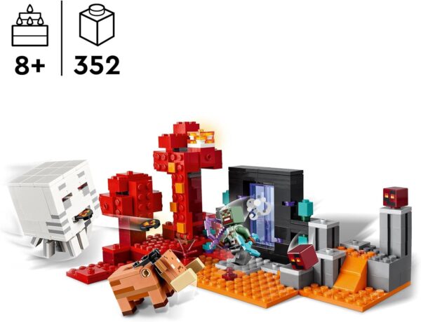 lego minecraft nether portal ambush jouet de construction avec scènes de bataille et figurines hoglin figure cadeau pour garçons et filles âgés de 8 ans et plus 21255