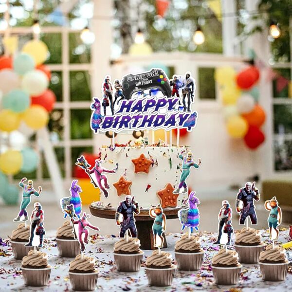 ctxtqtdt 13 pièces décorations de gâteau d'anniversaire fortnit pour garçons et filles, décorations de gâteau fortnit joyeux anniversaire, décorations de gâteau pour fournitures de fête d'anniversaire d'enfants (a)