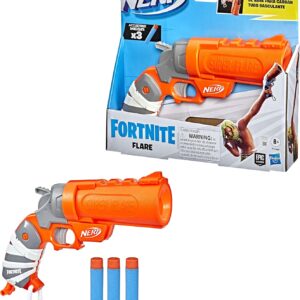 nerf fortnite flare dart blaster s'ouvre pour charger, comprend 3 poignées officielles accustrike mega darts primer multicolore