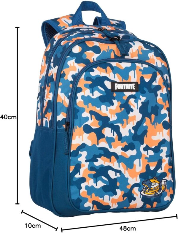 sac à dos scolaire fortnite blue camo deux poches principales et une poche avant adaptable aux poussettes intérieur doublé bretelles et dos rembourrés 42x32x20 cm sacs à jouets