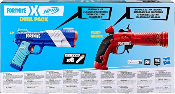 nerf fortnite dual pack, comprend 2 nerf blasters et 6 fléchettes en mousse nerf elite