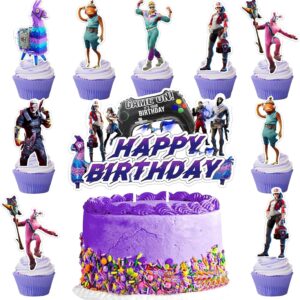 ctxtqtdt 13 pièces décorations de gâteau d'anniversaire fortnit pour garçons et filles, décorations de gâteau fortnit joyeux anniversaire, décorations de gâteau pour fournitures de fête d'anniversaire d'enfants (a)