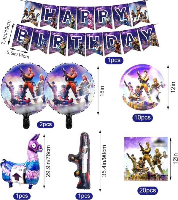 kit d'anniversaire fortnite 81 pièces, décoration d'anniversaire fortnite, décoration d'anniversaire fortnite, décoration de gâteau fortnite, ballon fortnite, vaisselle d'anniversaire, fête d'anniversaire pour enfants