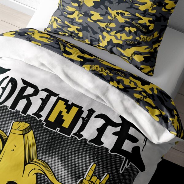 parure de lit fortnite 135 x 200 cm teen gamimg idée cadeau banana peely, 1 oreiller 80 x 80 cm + couette 135 x 200 cm, avec fermeture éclair motif réversible article de