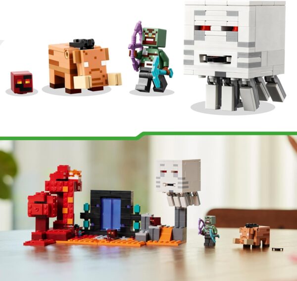 lego minecraft nether portal ambush jouet de construction avec scènes de bataille et figurines hoglin figure cadeau pour garçons et filles âgés de 8 ans et plus 21255