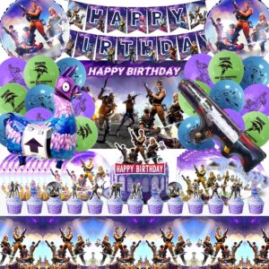 kit d'anniversaire fortnite 81 pièces, décoration d'anniversaire fortnite, décoration d'anniversaire fortnite, décoration de gâteau fortnite, ballon fortnite, vaisselle d'anniversaire, fête d'anniversaire pour enfants