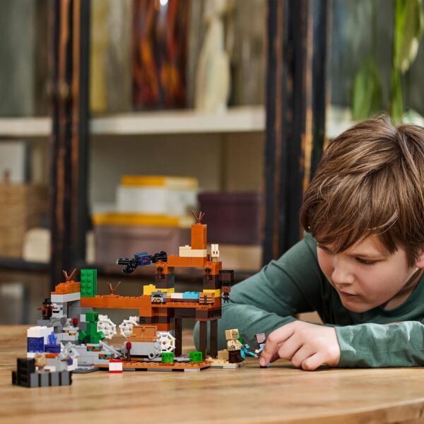 lego minecraft badlands mine jouet enfant 8 ans inspiré du jeu vidéo set d'exploration de la mine pour garçons et filles set de construction à partir de 8 ans riche en aventures 21263