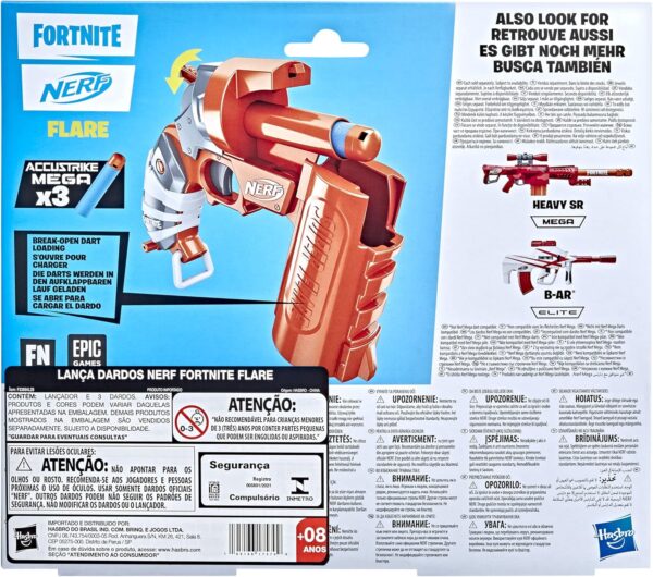 nerf fortnite flare dart blaster s'ouvre pour charger, comprend 3 poignées officielles accustrike mega darts primer multicolore