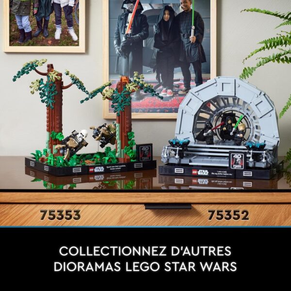 lego star wars diorama de la salle du trône de l'empereur kit de modèle à construire 40e anniversaire du retour du jedi avec les figurines du personnage culte luke skywalker et dark vador 75352