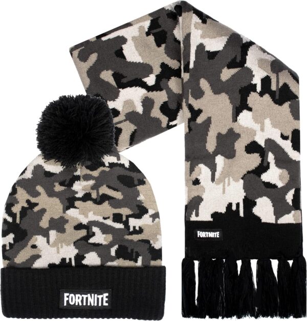 fortnite ensemble bonnet et Écharpe enfant bonnet et gants en laine grise à motif camouflage taille unique pour 12 16 ans produit officiel