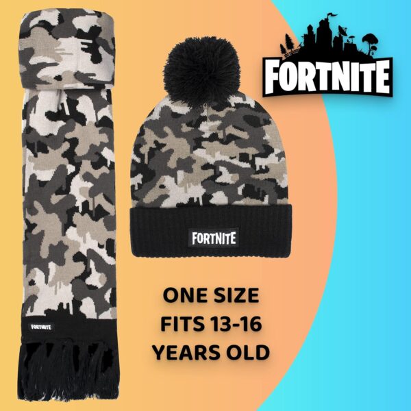 fortnite ensemble bonnet et Écharpe enfant bonnet et gants en laine grise à motif camouflage taille unique pour 12 16 ans produit officiel